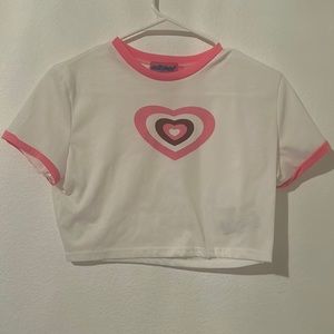 White and Pink Heart Crop Top